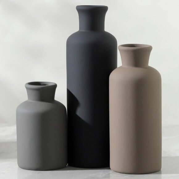 New Ceramic Vase Set of 3, Rustic Farmhouse Terra Cotta Vases for Home Decor